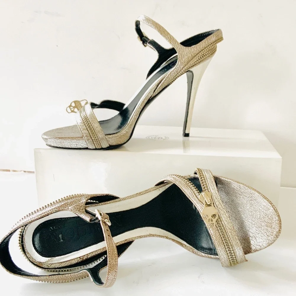 Alexander McQueen skull silver high heel sandals 38